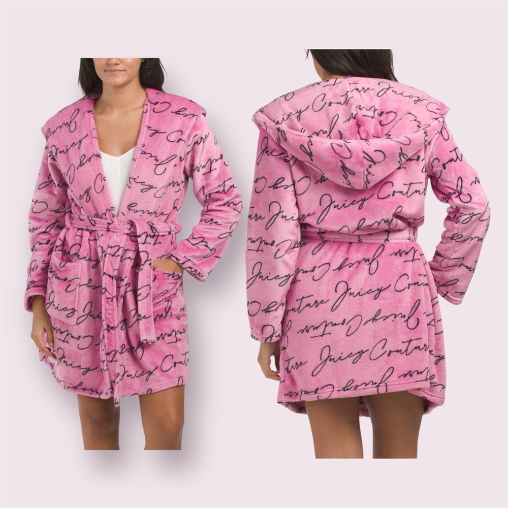 Juicy Couture Lux Pink Plush Hooded Short Robe